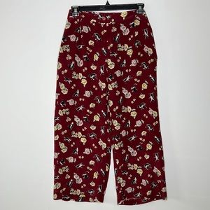 Sz 16 MaxMara Floral Kitten Novelty Print Silk Pants with pockets